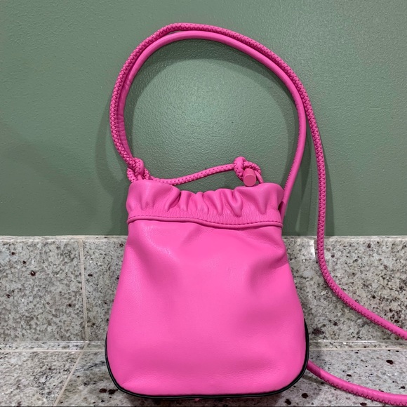 Zara Knotted Mini Bucket Bag Pink Drawstring - Picture 2 of 8